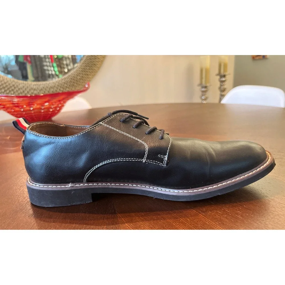 Tommy Hilfiger Dress Shoes Mens 10.5 Black Good Derby Oxford Contrast Stitch